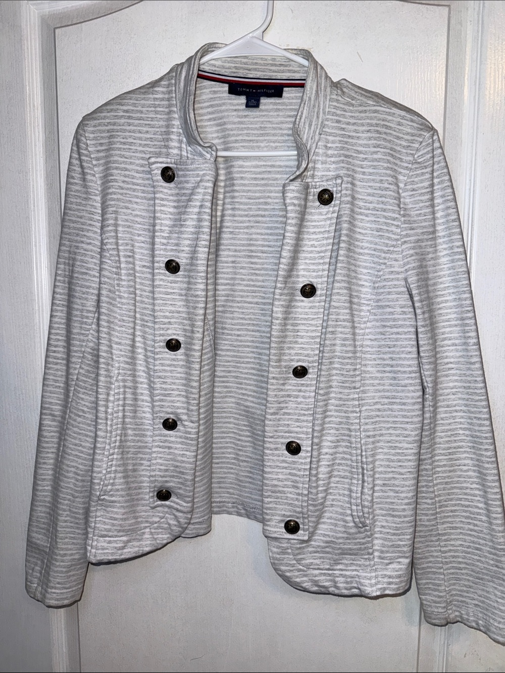 Tommy Hilfiger Light Gray Striped Military-Style Blazer